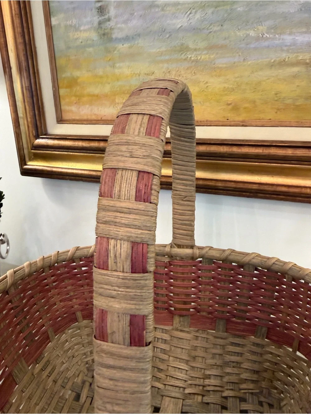 Handwoven Wicker Egg Gathering Storage Basket Oval Woven Sculpted Bottom